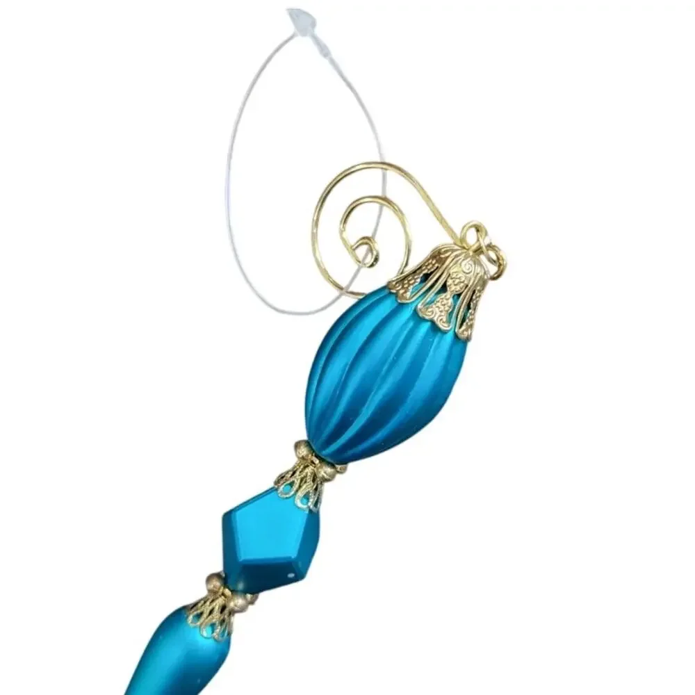 Vintage Raz Imports Christmas Ornaments Set - Blue Gold Beaded Elegant Decor NEW